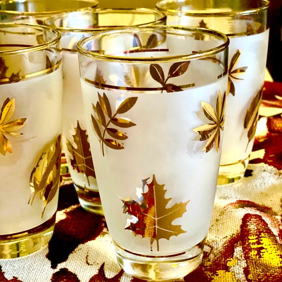 Vintage, frosted, gold leaf glasses